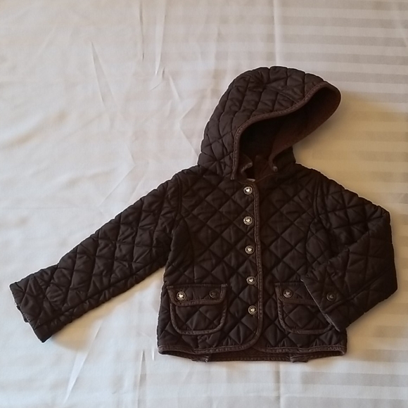GAP Toddler Girl Brown Quilted Jacket with Removable Hood 3T - Picture 2 of 15